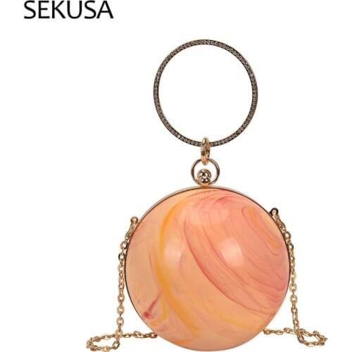 Ball Pattern Acrylic Box Party Clutch Fashion Women Purses and Handbasg Long Pearl Chain Designer Shoulder Bag Wedding