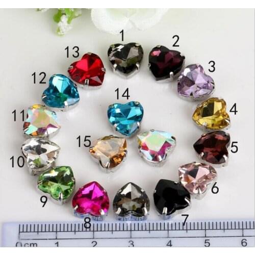 Free Shipping 100pcs/lot 18mm heart Sew On Crystal With Metal Claw Settings For Wedding Gown and DIY Jewelry TONGS013