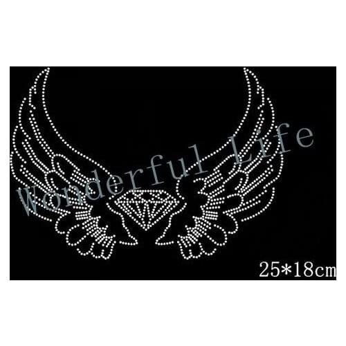 Free Shipping bling stone crystal hotfix rhinestones motif heat transfer design iron on wings for clothes/garment