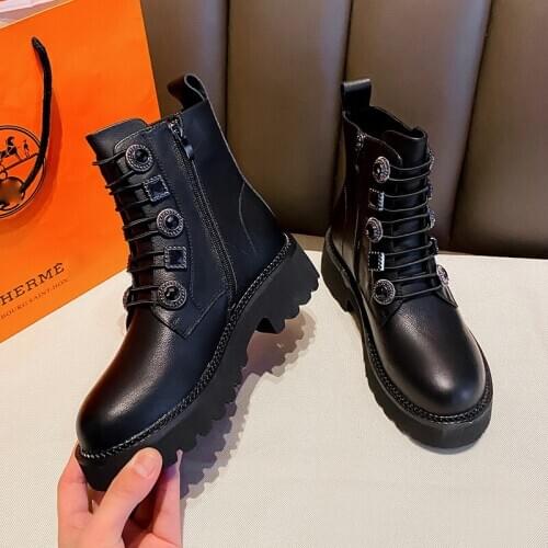 Martin boots womens British style top layer cowhide 2020 new versatile cotton boots thick soled Rhinestone womens Boots