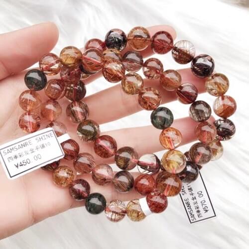 Best Natural Copper Colorful Rutilated Quartz Crystal Woman Man Bracelet Round Beads 7mm 8mm 9mm 10mm 11mm 12mm AAAAA