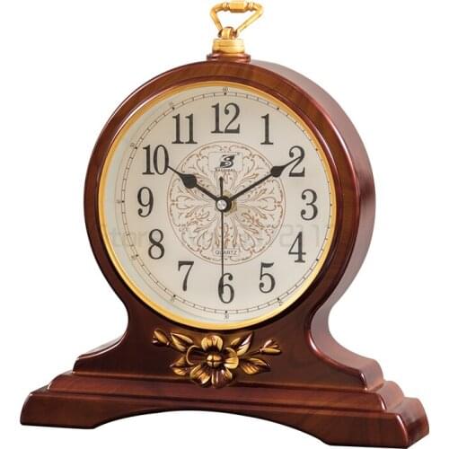 Living room clock non solid wood silent European retro Desk Clock New Chinese porch decoration