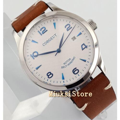 42mm corgeut white dial blue mark Sapphire Glass Automatic mens watch bue hand sterile watches