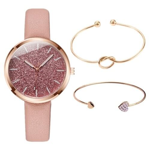 Womens Watches Starry Sky Bracelet Set Woman Watch Simple Ladies Pink Leather Quartz Wristwatch Fashion Girls Clock Gift Sales