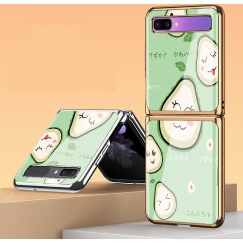 Z Flip Funda Case for Samsung Galaxy Z Flip Smiley Avocado Pattern Plating Tempered Glass Shell Coque Phone Case Cover Z Flip