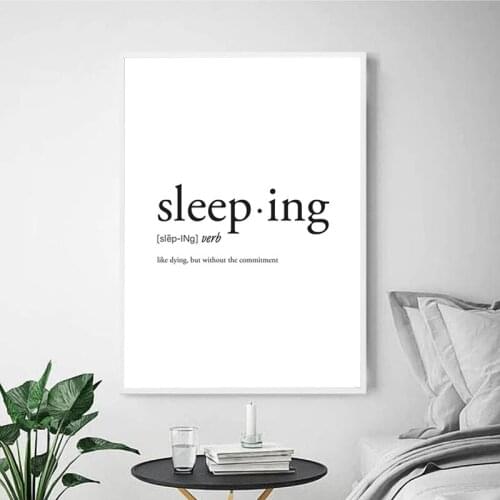 Sleeping Definition Dictionary Prints Black White Minimalist Poster Bedroom Wall Art Pictures Canvas Painting Home Dorm Decor