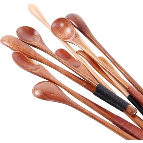 Wooden Long Spoons Coffee Long Handle Flat Round Natural Wood Soup Spoon Tea Honey Cooking Stirr Kitchen Accessories