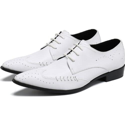 Leisure Skull Punk Western Mens Oxfords Fashion Designer Genuine Leather dress Wedding Formal Shoes White Pointed Toe male Shoes