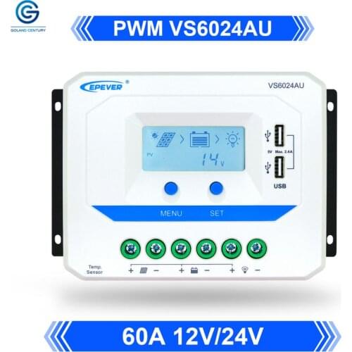 EPever 12V 24V Auto VS1024AU 2024AU 3024AU 4524AU 6024AU PWM Charge Controller with Built in LCD Display and Double USB 5V Port