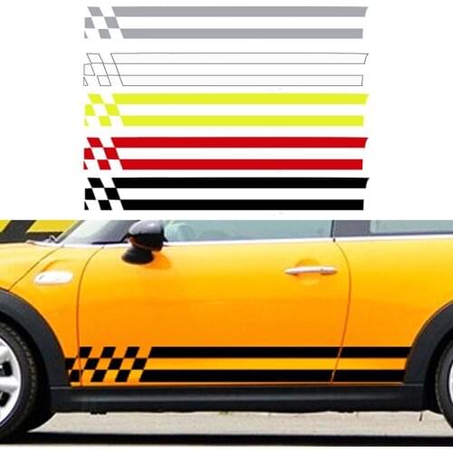 KJAUTOMAX For Mini Cooper R50 R52 R53 R55 R56 R60 R61 F54 F55 F56 Black White Checker Decal Sticker 5 Color Side Racing Stripes