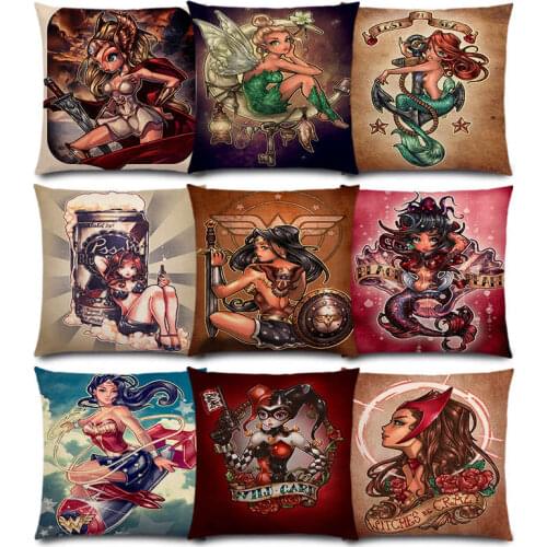 Movie Cartoon Beautiful Heroine Lovely Girls Wonder Lady Beauty Woman Warrior Princess Cushion Cover Car Sofa Throw Pillow Case