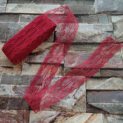 Wholesale 10 Yards 35 MM Width Wine Red Bilateral Lace Ribbon For Sewing Decoration DIY jewelry Clothing Accessories