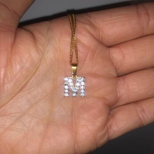 Cubic Zirconia Initial Necklace For Women Stainless Steel Gold Chain 26 Letters Necklace Alphabet Chokers Jewelry Accessories