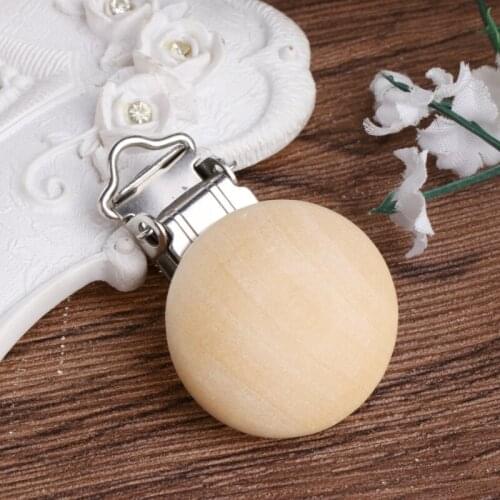 Natural Color Baby Pacifier Clips Round Wood Metal Soother Dummy Nipples Holders dropship