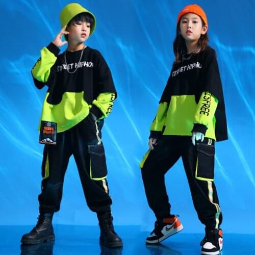 New Kids Jazz Dance Costumes Long Sleeve Loose Sweaters Girls Hip Hop Suit Boys Street Dance Performance Stage Clothing DQL4540