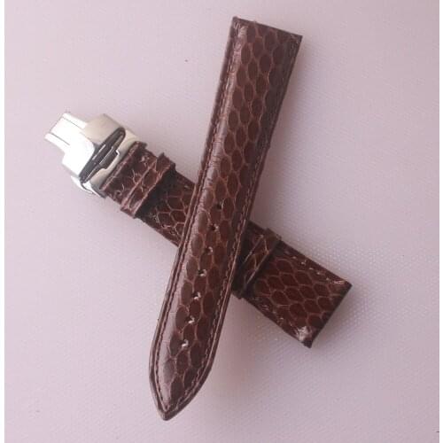 New Snakeskin Waterproof and Odor-resistant Soft Leather Strap Gray 22mm Silver Butterfly Double Snap Buckle