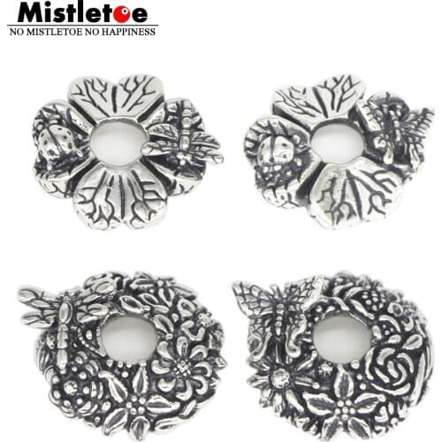 Mistletoe 925 Sterling Silver Lucky Clover Ladybug Butterfly Dragonfly Flower Charm Bead Jewelry