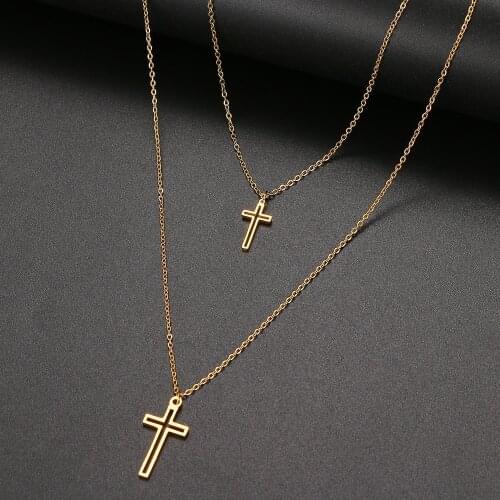 Stainless Steel Necklaces Fashion Pendant Multi-layer Style Pierced Cross Jesus Chain Necklace For Women Jewelry Party Friend