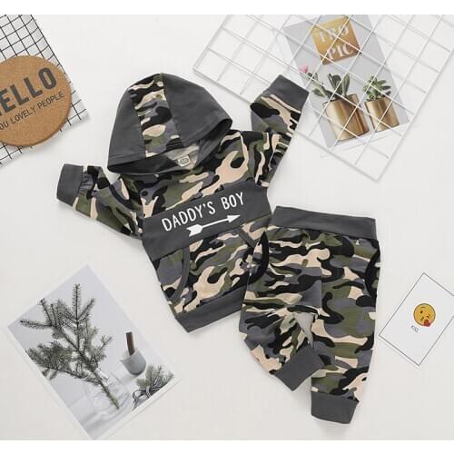 Pudcoco 2Pcs Toddler Boy Clothes Camouflage Kids Baby Autumn Long Sleeve Hooded Sweatshirt+Pants Outfit Clothing