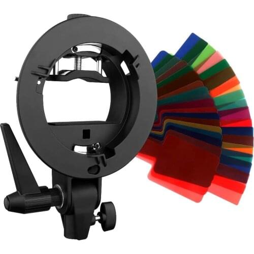 Godox S-Type Bracket Bowens S Mount Holder for Speedlite with 20 Pieces Gel Light Filter