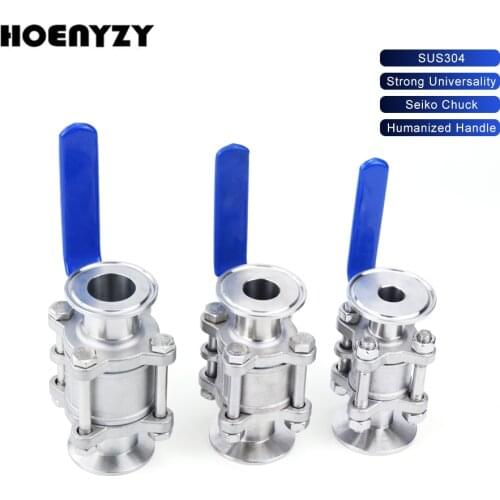 1/2" 3/4" 1" SS304 Stainless Steel SS316 Sanitary Ball Valve 3 Three Piece 1.5" 50.5mm Tri Clamp Ferrule Type For Homebrew Diary