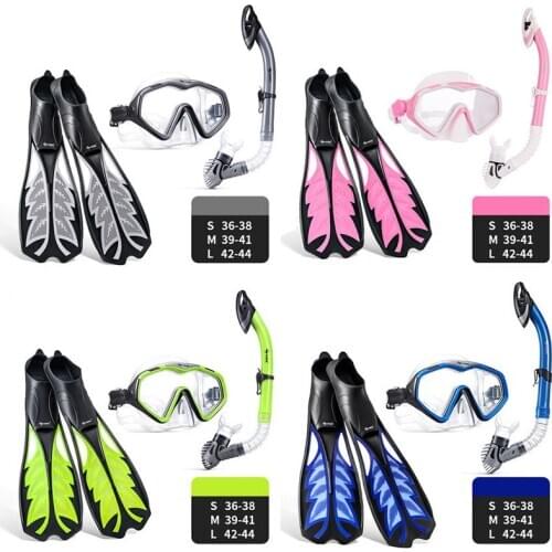 Adult Silicone Large-frame Tempered Glass Swimming Diving Goggles Full-dry Snorkels Diving Fins Snorkeling Set Diving Mask Set