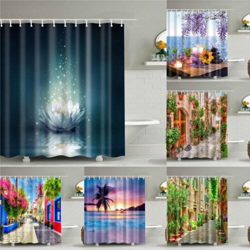 Old Building Landscape Scenery Print Shower Curtain Bathroom 3D Blackout Shower Curtain Large 180x200cm for Bathroom Curtain