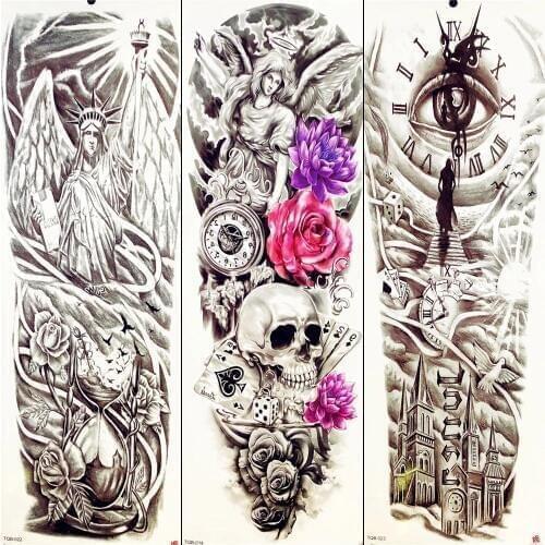 Statue Of Liberty Full Arm Temporary Tattoo Sexy Beach Hourglass Paste Tattoo Sticker Summer Style Women Men Leg Tatoo Sleeve