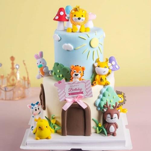 Childrens Birthday Cake Lion Rabbit Duck Cow Animal Cake Topper Decoration Desktop Home Decoration Car Ornament Cake Decoration