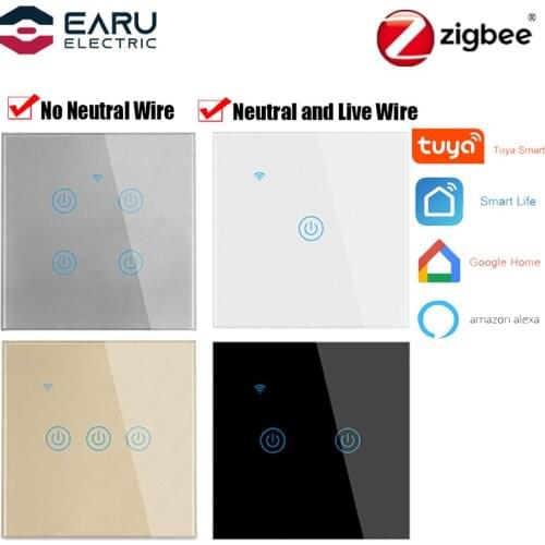1/2/3/4Way Zigbee Tuya Smart Touch Light Switch EU Touch Switches Backlight Smart Home With Neutral Wire Or Without Neutral Wire
