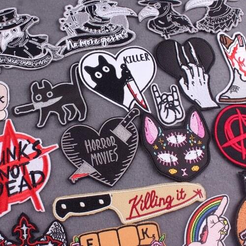 Embroidered Patch killer Cat Patches For Clothing Stickers Punk Clothing Thermo Adhesive Patches DIY Badges On Backpack Applique