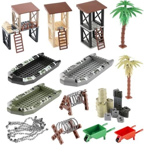 WW2 Military Weapons Plant Ship Building Blocks Guns Figures Accessories Bricks Pack Army Parts City Leaves For Kids Toys