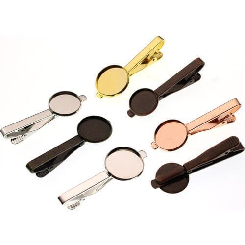 Men Tie Clip 16 18 20mm Round Blank Tie Clips Cabochon Settings Base Brass Tie Clip Tray Bezel for DIY Clothing Jewelry Findings