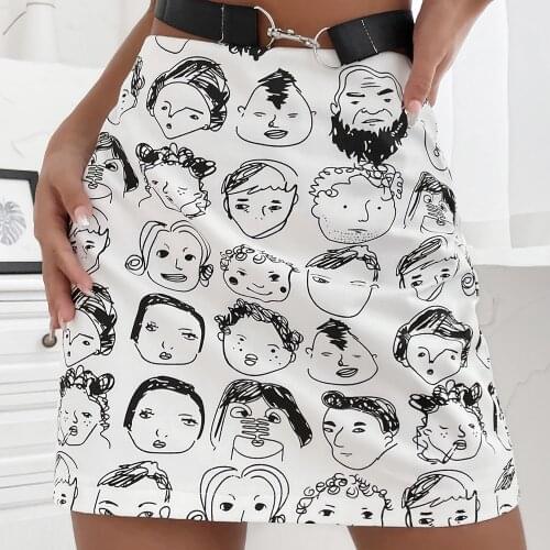 2021 New Fashion Women Streetwear High Waist Tight Skirt Hand-painted Portrait Printing Short Skirts for Summer