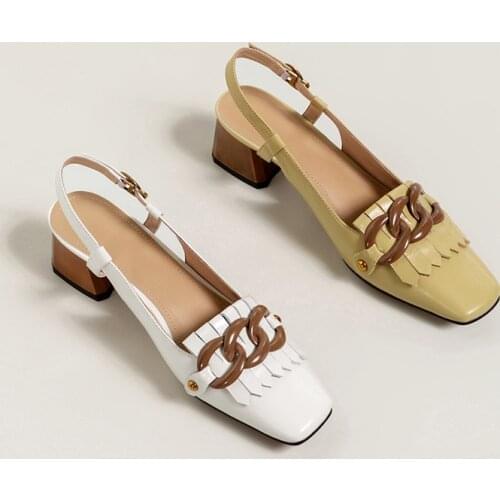 MORDOAN Genuine Cow Leather Muller Slippers For Womens Shoes 2021 Summer Mid Heels Chain Mueller Shoes Sandals For Women Ladies