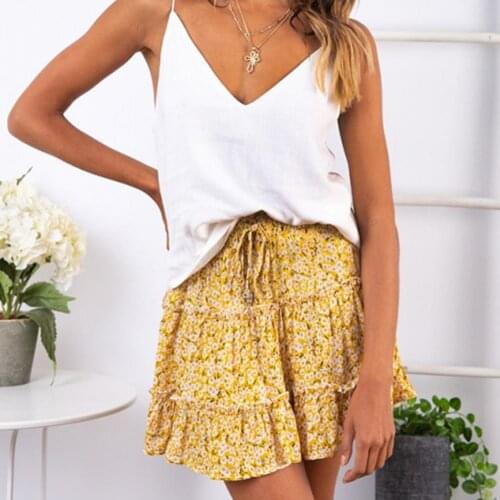 Women Skirts Mini Skirt Floral Print Pleated Sexy High Waist A-line Dress Floral boho style floral skirt Womens Clothing 2021