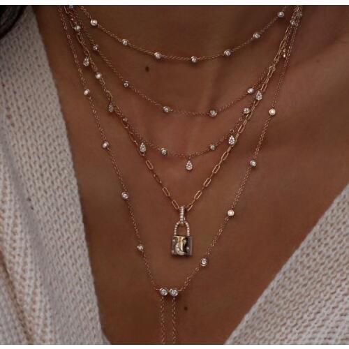 Simple Gold Color Lock Pendant Necklace Statement Long Chain Necklace for Women Jewelry Gift Necklace Gifts