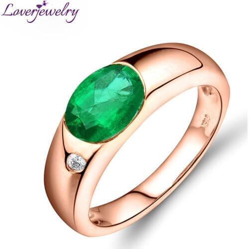LOVERJEWELRY Oval 6x8mm Emerald 18kt Rose Gold Natural Zambia Emerald Ring Engagement Ring Real Diamond Genuine Gemstone Jewelry