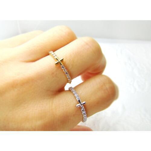 Womens Tiny Cross Ring Crystal Ring for women Jewelry Bridesmaid Gift Idea