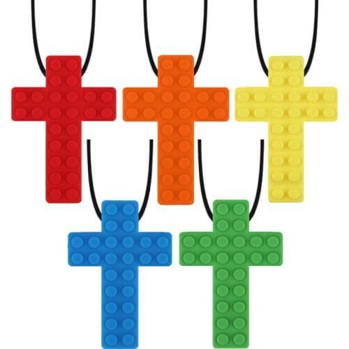 Sensory Chew Necklace Brick Kids Chewy Silicone Biting Teether Toy for Autism Teething Necklace Baby Shower Gifts durable soft