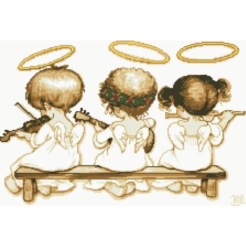 Gold Collection Lovely Counted Cross Stitch Kit Almost Perfect 3 Little Music Angels Play The Violin Guitar