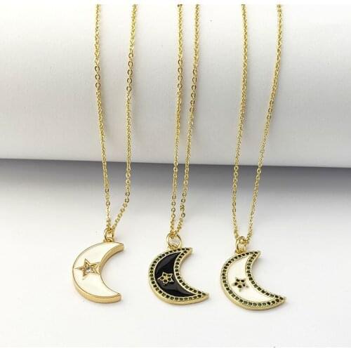 1Pcs New Design Filled Enamel CZ Micro Pave Crescent Shape Jewelry Women Fashion Pendant Necklaces NK463