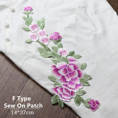 1 PCS High Quality Big Embroidery Peony Flower Patches for DIY Clothing Patch Sew-On Patch for Dress Coat Jeans