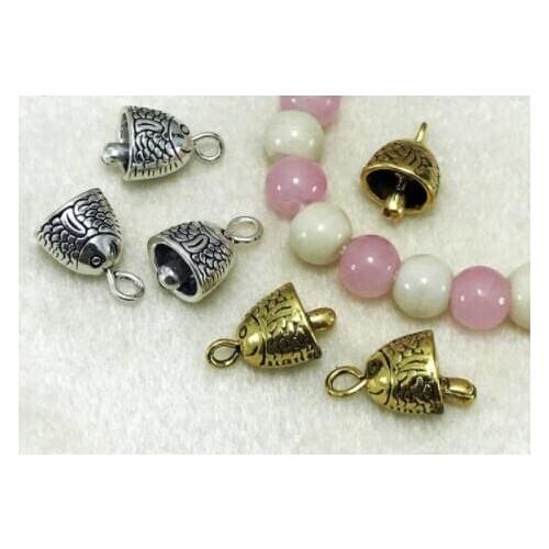 10pcs/lot Tibetan Silver Fish bell bracelet Pendants Handmade Decorative Metal DIY Jewelry Alloy accessories xf5s