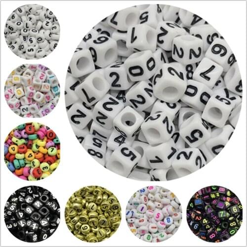 100pcs 7mm Mixed 0-9 Numbers Acrylic Beads Number Spacer Beads For Jewelry Making DIY Handmade Bracelet Necklace