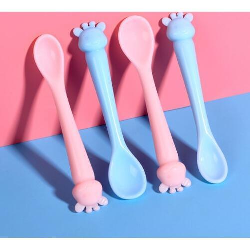 Lets Make Cute 2pc Silicone Sika Deer Cartoon Baby Spoon For Baby Feeding Breakfast Newborn Baby Products