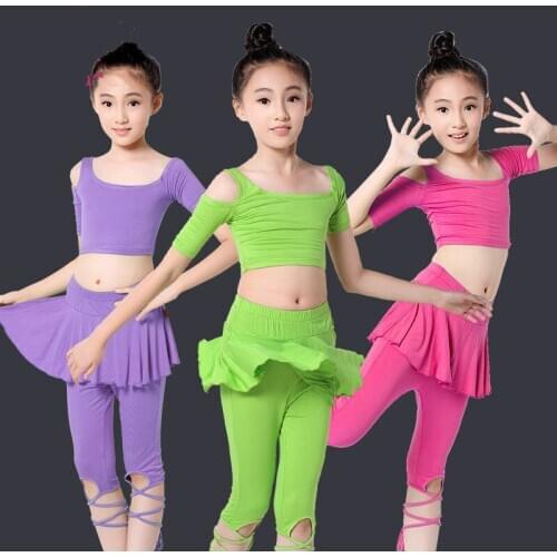 2016 Hot Sale Cotton Girls Latin Dance Gymnastics Kids Spring Childrens Clothes and Dance Practice Suit