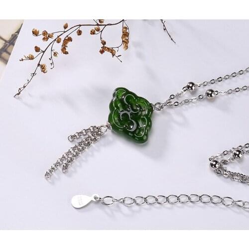 2018 Sale Special Offer Fashion S925 Pure Natural Hetian Jasper Inlaid Ruyi Pendant Lady Clavicle Chain Wholesale