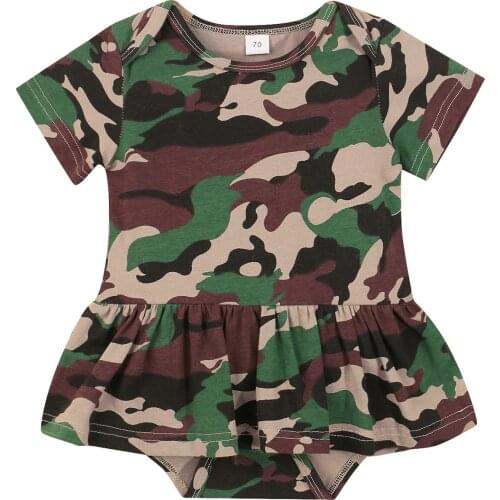 2021 0-24M Baby Girl Romper Dress Camouflage Print Short Sleeve Crew Neck Playsuit A-line Dress Summer Casual Outfit