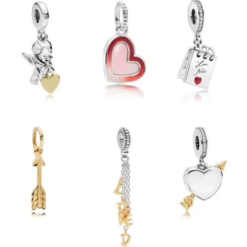 5PCS New Enamel Heart Love Angle Noter Arrow Tassel Charm Pendant Fit Original Bead Bracelet DIY Jewelry Making Berloque Gifts